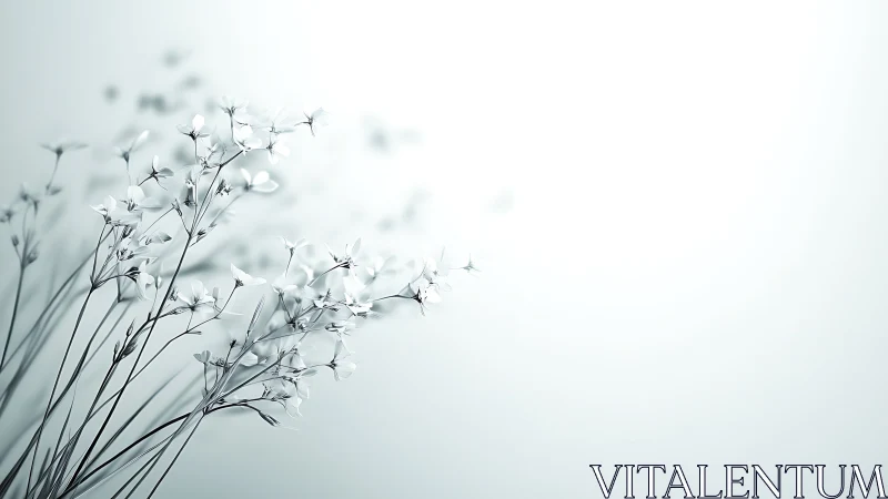 Minimal white flowers on pale background, right-side fade.