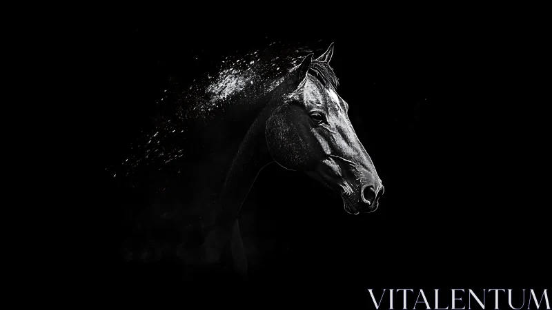 High contrast equine portrait with dispersing particle texture
