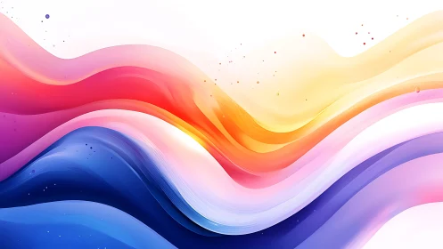 Layered chromatic waveforms curve across a white canvas