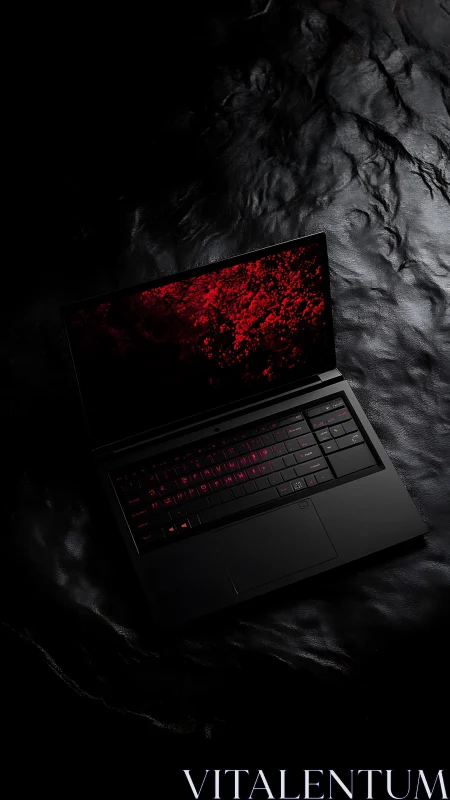Sleek black laptop glows with red backlit gaming display.