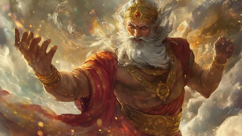 Storm god portrait rendered in dynamic luminous digital painting