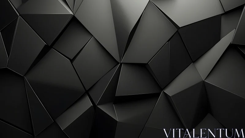3D faceted black polygon wall with sharp geometric relief.
