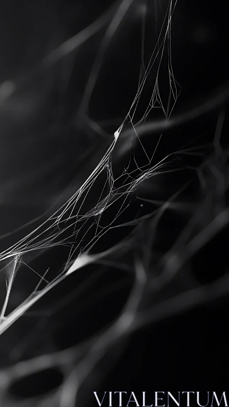 Delicate spiderweb strands glow softly in shadowed darkness