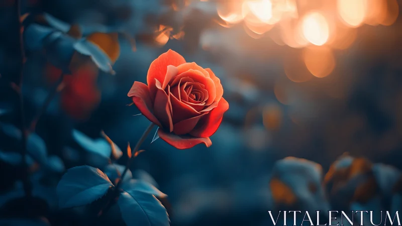 Radiant Red Rose Glowing in Evening Warmth.