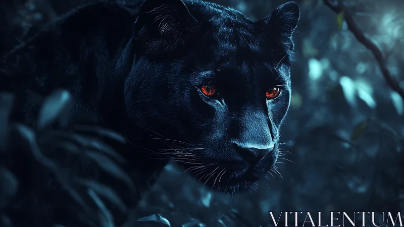 Nocturnal Predator: Luminous Eyes Against Teal Darkness.