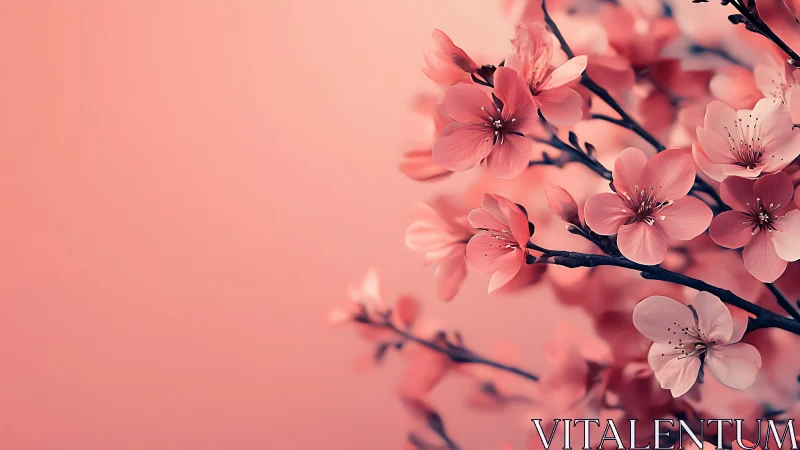 Coral Dreams Bloom: Cherry Blossoms Suspended in Rosy Haze.