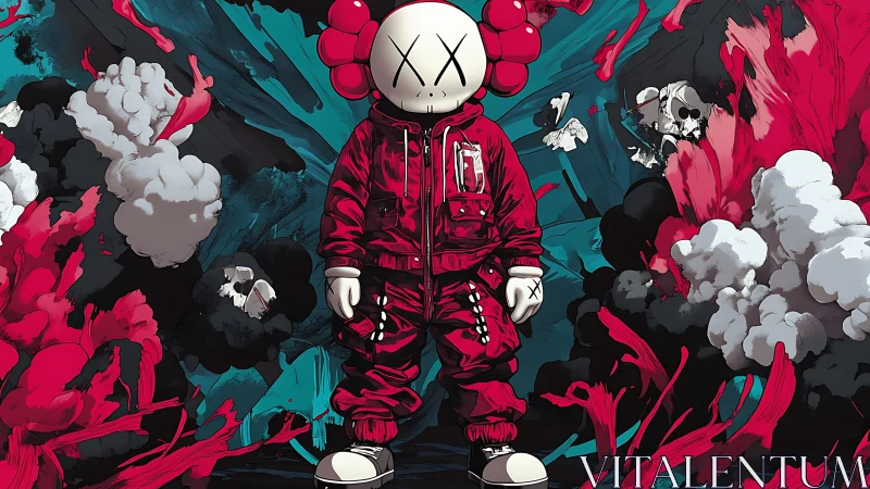 Street toy astronaut quietly rules a storm of neon clouds