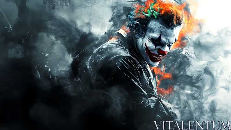 Smoky trickster in neon flames and a crooked, daring grin.