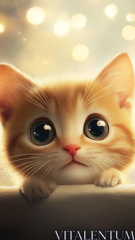 Illuminated Ginger Cat with Warm Bokeh Backdrop.