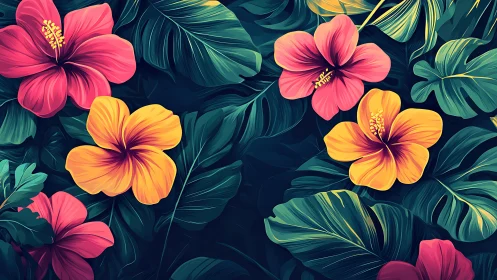 Vibrant Hibiscus Garden in Blooming Tropical Paradise.