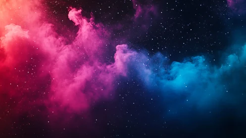 Bicolor cosmic nebula clouds in deep stellar night sky.