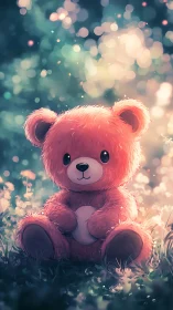 Soft-lit plush teddy bear rendered with shallow depth of field