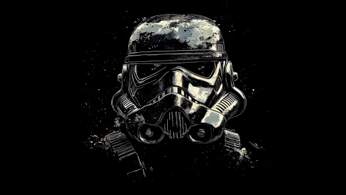 Digital painting study of distressed sci-fi combat helmet profile.