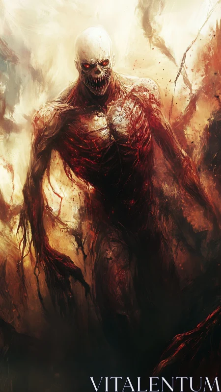 Flayed skeletal humanoid stands in blazing abstract light