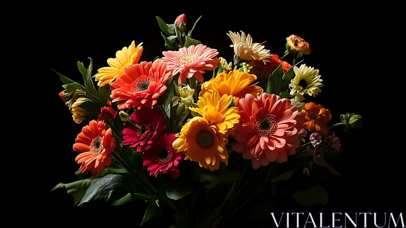 Vibrant Gerbera Bouquet Against Black Background