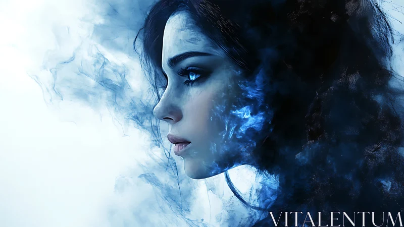 Digital painting profile portrait in icy ethereal diffusion.