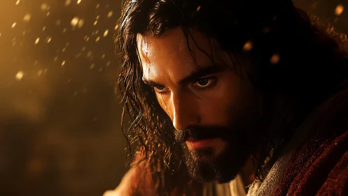 Bearded man with wet hair in warm cinematic lighting.
