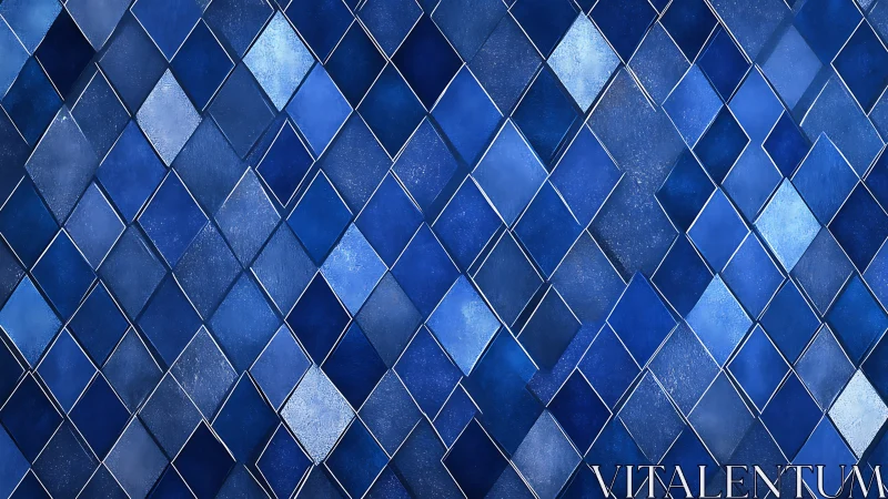 Geometric blue diamond tiles form a shimmering abstract wall.