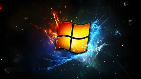 Vibrant Windows Logo with Fiery and Icy Effects in Digital Art.