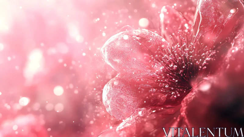 Macro view of pink flower petals with dewdrops in light.