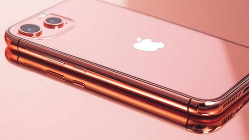 Rose gold smartphone closeup with reflective metallic finish.