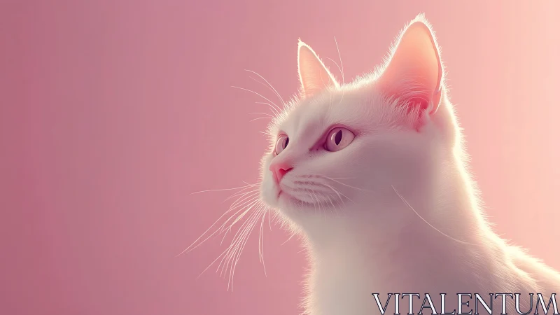 White Felid Profile Study with Pink Gradient Backlighting and Translucent Ear Definition
