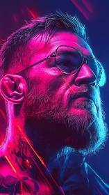 Neon rogue in electric glasses, carved from light itself.