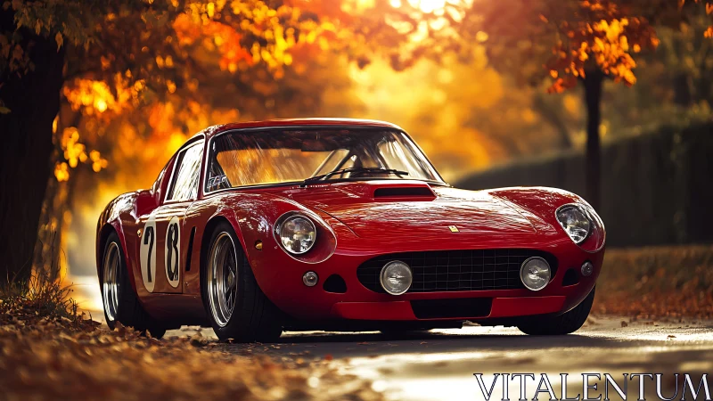 Autumn-lit classic racing coupe with aerodynamic detailing.