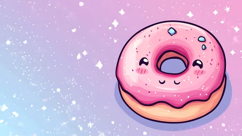 Pink Glazed Donut Character with Joyful Expression.