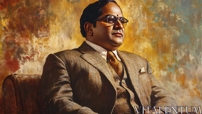 Dignified statesman portrait in warm golden oil tones.