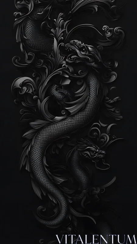 Midnight dragon curls through ornate shadowed flourishes.