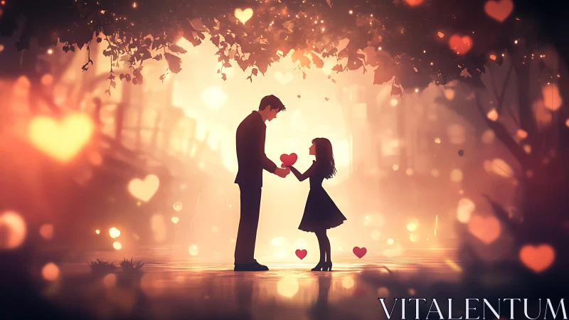 Love Glows Under Golden Light: A Romantic Exchange.