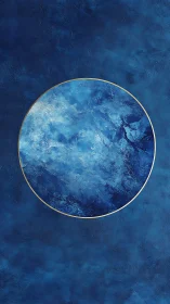 Geometric blue orb on textured monochrome ground, digital painting.