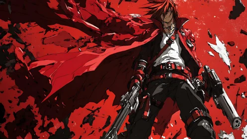 Crimson gunfighter storms a shattering battlefield of fury.