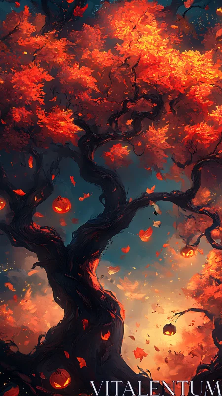 Enchanted Autumn Tree Ablaze with Glowing Magic.
