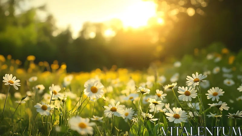 Sunlit Daisy Meadow at Golden Hour.