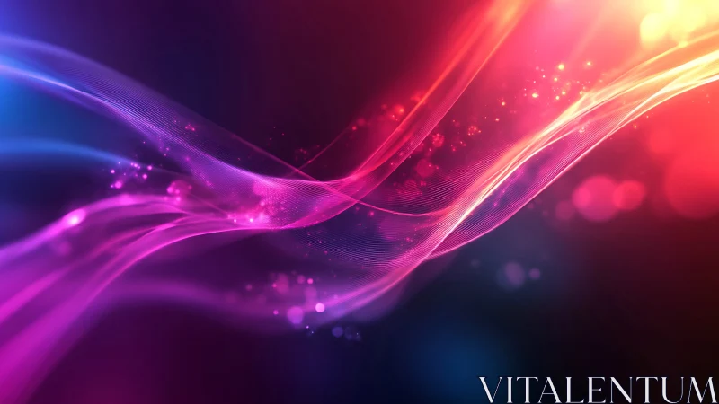 Vibrant neon light waves on dark abstract background.