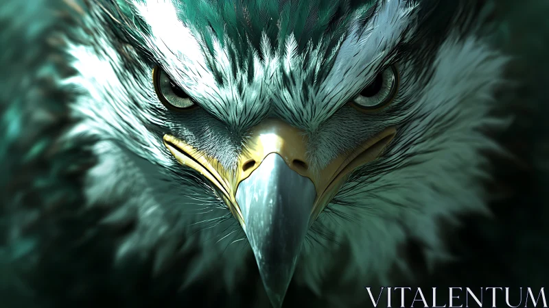 Intense eagle close-up in dramatic digital art style.