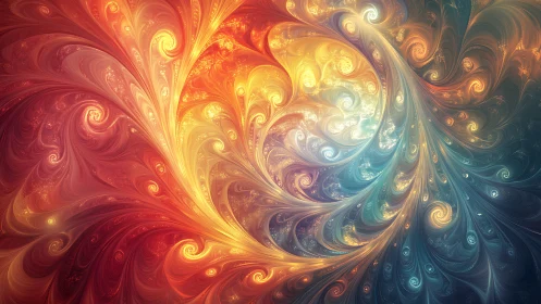 Luminous fractal vortex with swirling warm to cool spectrum.