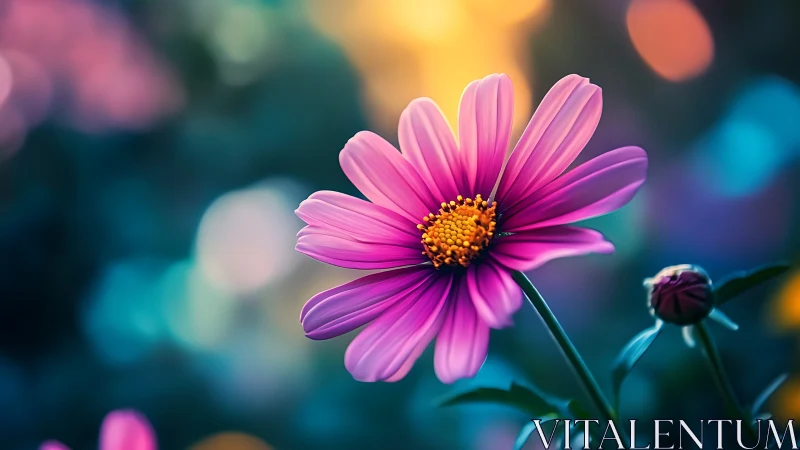 Radiant Pink Cosmos Flower Blooming with Golden Heart.