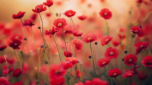 Red Poppies in Soft Focus Field.