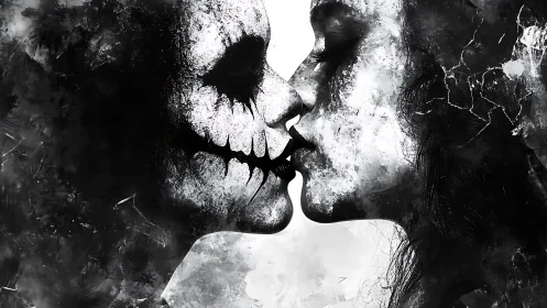 Grim reaper kiss collides with a cracked porcelain lover.