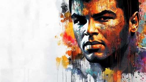 Stylized portrait with wet paint drips and multicolored saturated pigmentation