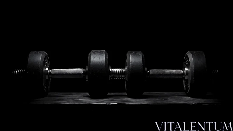 Steel dumbbell rests like a quiet moon of midnight muscle