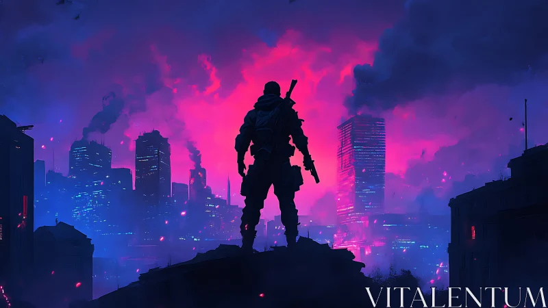 Neon storm sentinel overburns the cyberpunk skyline blaze.