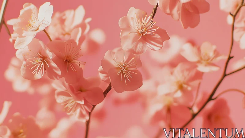 Peach Blossoms Against Pink Sky.