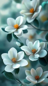 Ethereal White Blossoms Dancing in Turquoise Twilight.