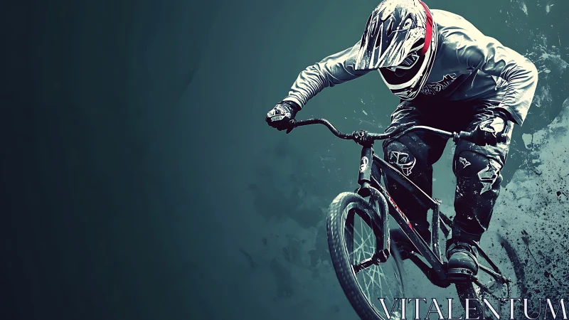 BMX rider performing aerial trick on mountain bike over textured ground