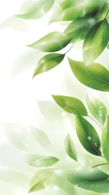 Green leaves on white background with soft glowing light.