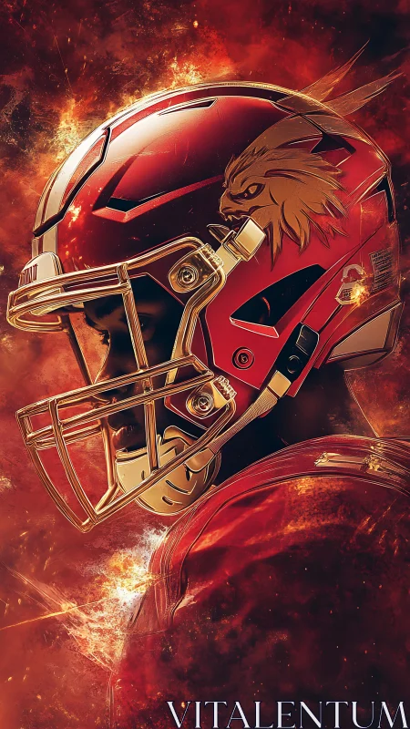 Fiery digital portrait shows armored football player profile
